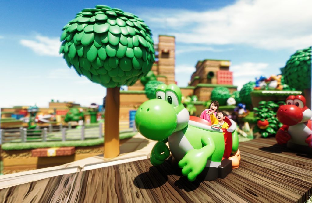 Yoshi's Adventure's ride vehicle at Super Nintendo World