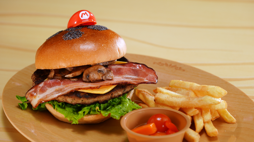 Mario Burger at Kinopio’s Cafe in Super Nintendo World