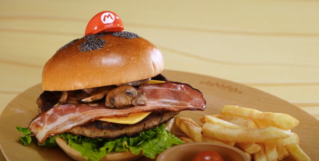 The Mario Burger at Kinopio's Cafe in Super Nintendo World