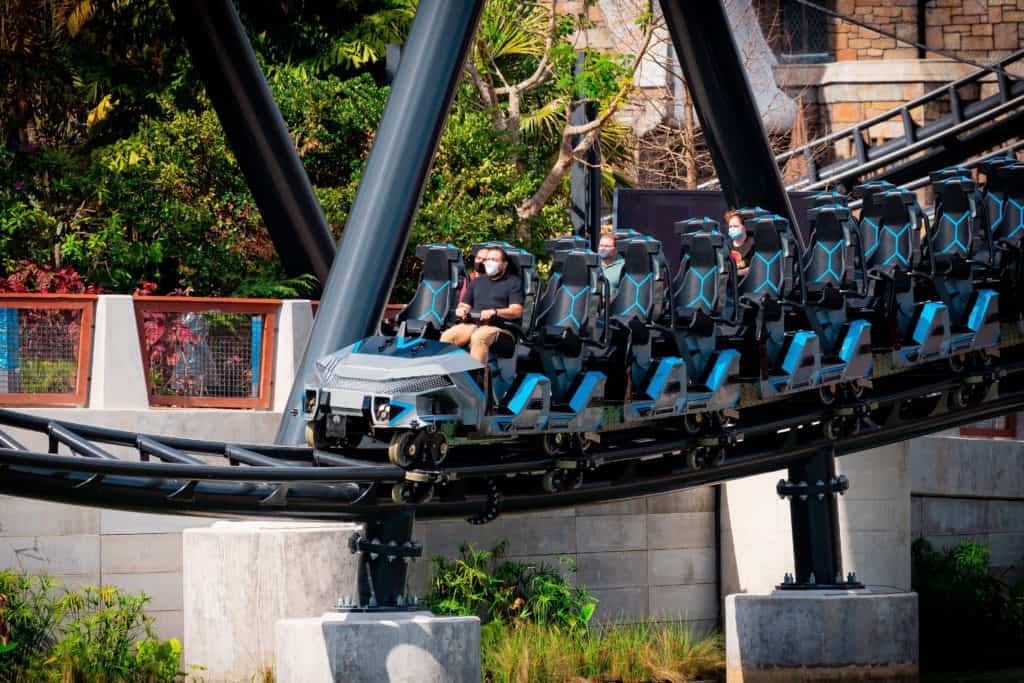 Jurassic World VelociCoaster testing with live riders