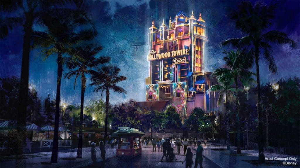 The Hollywood Tower Hotel makeover for Disney World's 50th anniversary celebration