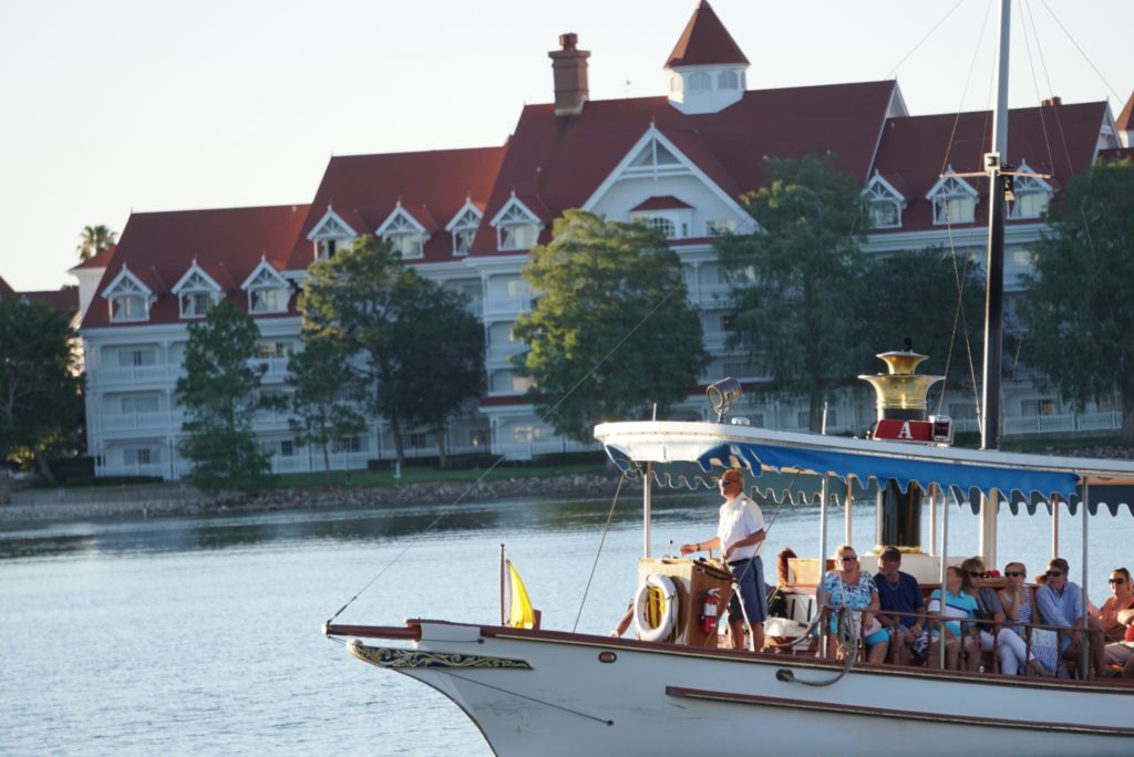 Riding the boat in front of Disney's Grand Floridian Resort