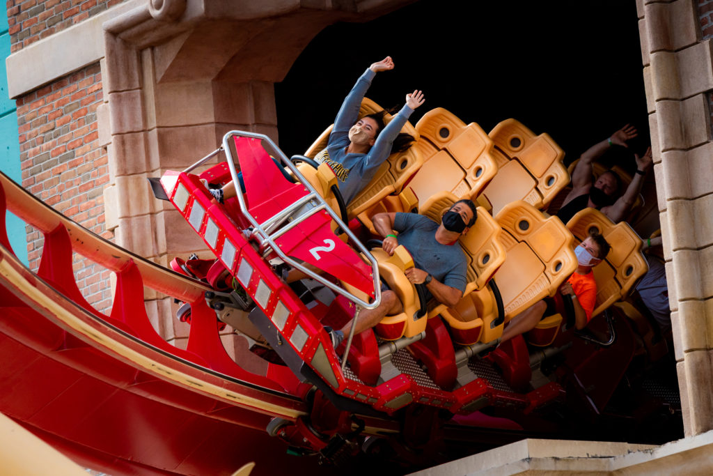 Riders aboard Hollywood Rip Ride Rockit at Universal Studios Florida