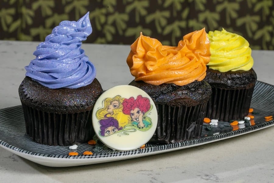 Hocus Pocus "Amuck" Cakes – chocolate cupcakes with colored frosting on each resembling the three Sanderson sisters' hair