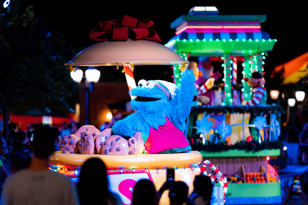 Cookie Monster at the Sesame Street Christmas Parade