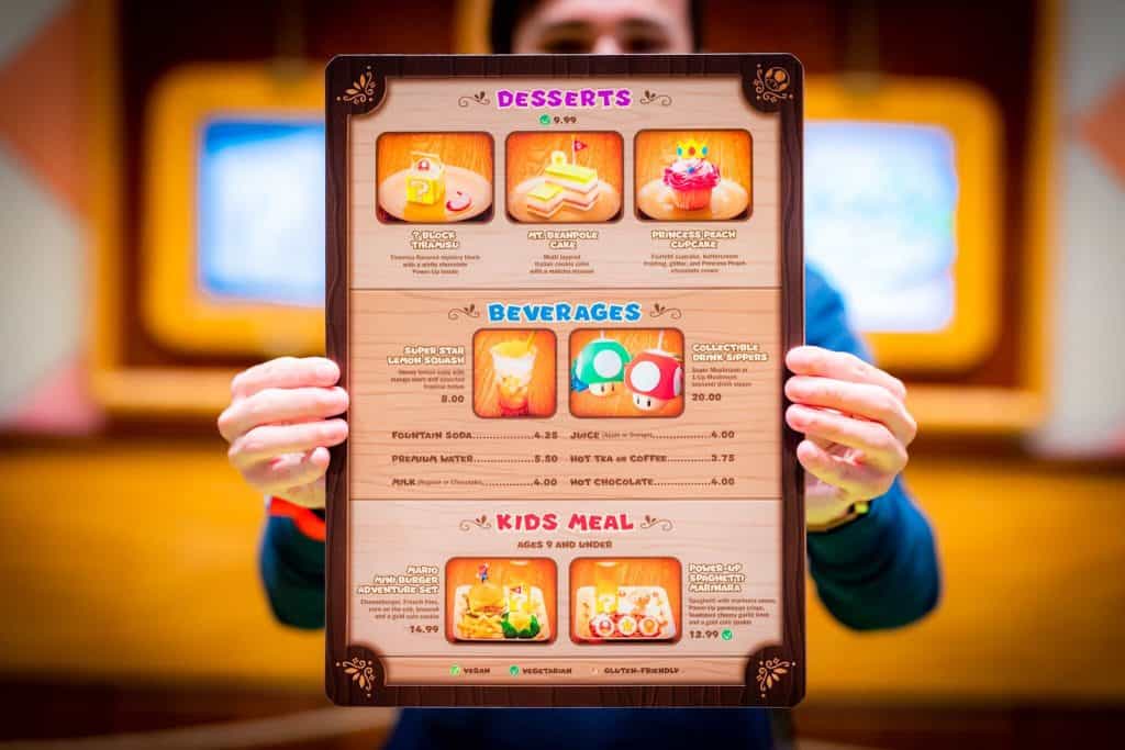 Toadstool Cafe Menu featuring Desserts, Beverages, & Kids Meals