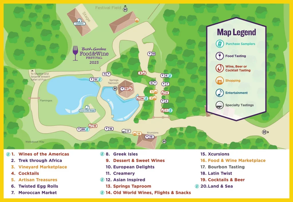 2023 Busch Gardens Food & Wine Festival Event Map