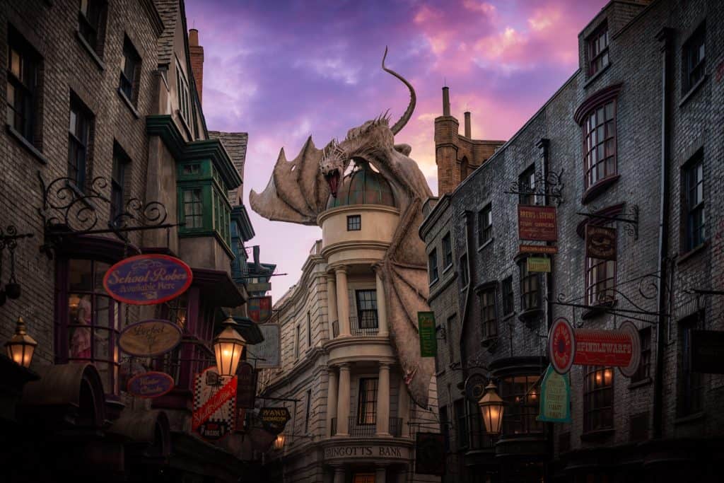 The main thoroughfare of The Wizarding World of Harry Potter - Diagon Alley at Universal Studios Florida