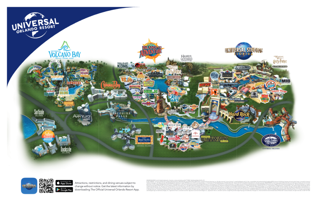 A stylized map of Universal Orlando Resort