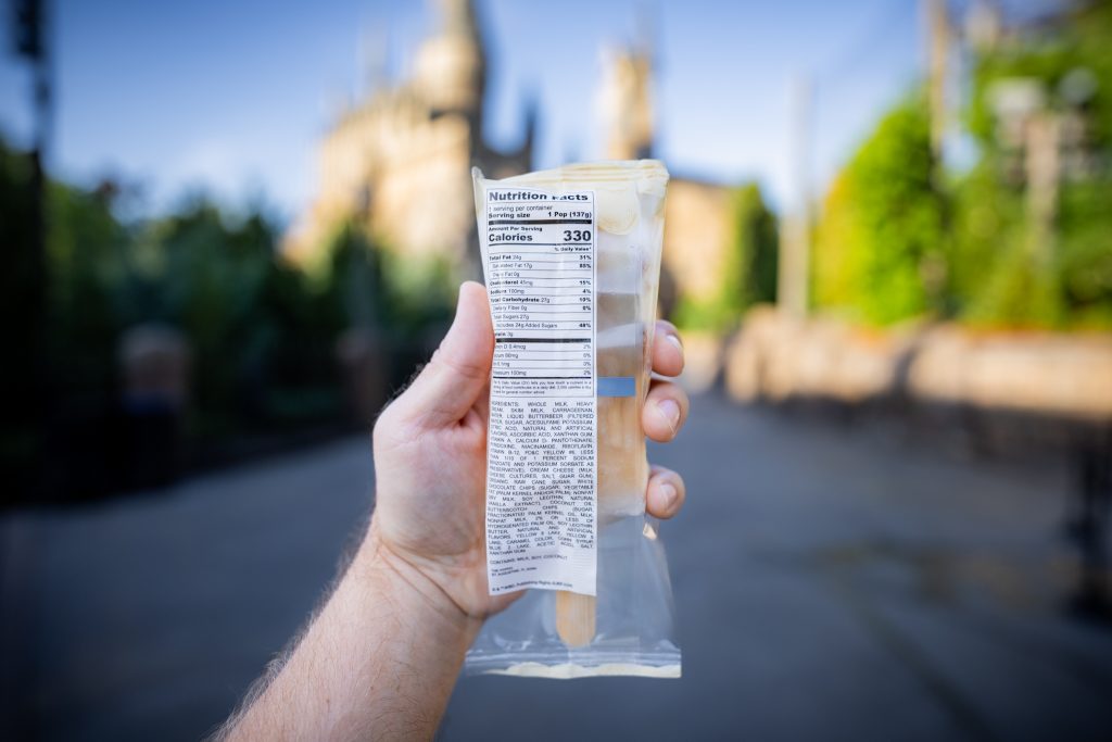 Butterbeer Ice Lolly Nutritional Information in The Wizarding World of Harry Potter