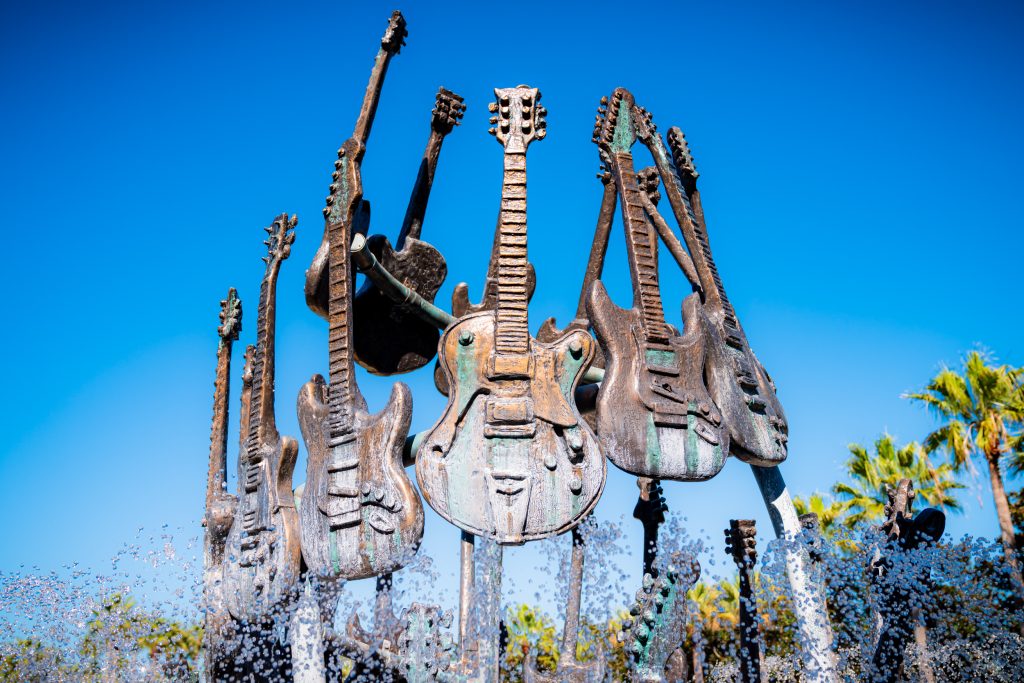 The guitar fountain of Hard Rock Hotel's entrance area