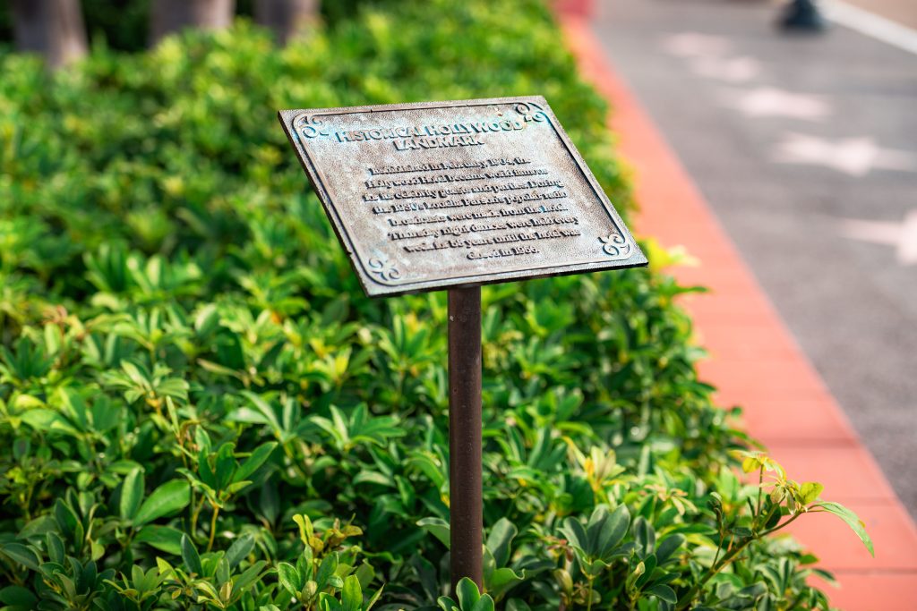 The history of the original Hollywood Hotel is featured on a plaque outside of the venue