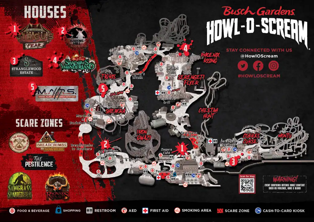 Howl-O-Scream 2025 Map at Busch Gardens Howl-O-Scream