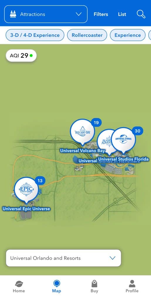 Universal Orlando mobile app - park map