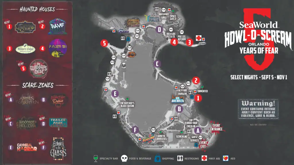 SeaWorld Orlando Howl-O-Scream 2025 Map