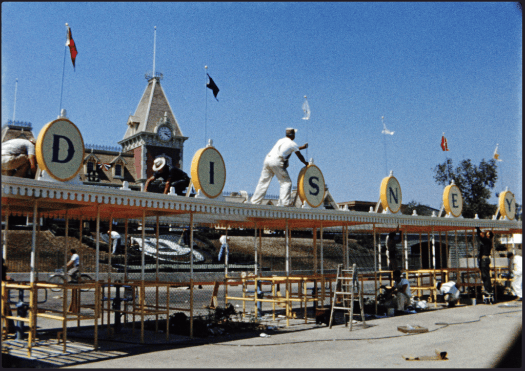 Disneyland sign being handcrafted by employees