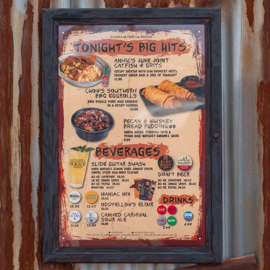 Club Juke (Sinners) Food Booth Menu