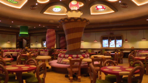 The interior of Kinopio's Cafe in Super Nintendo World
