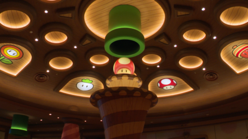 The ceiling of Kinopio's Cafe in Super Nintendo World